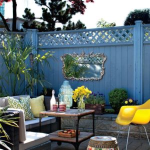 Painted fence surrounding outdoor patio