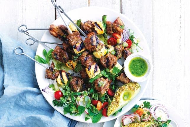 Five Tasty Barbecue Recipes to Enjoy With Your Mates - BBQ lamb, haloumi and asparagus skewers, Australian Outdoor Living.