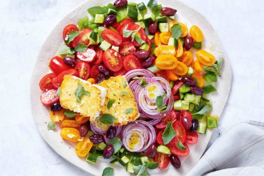 Mouth-watering Mediterranean recipes to satisfy your hunger - Tomato Greek Salad with pan fired Feta, Australian Outdoor Living.