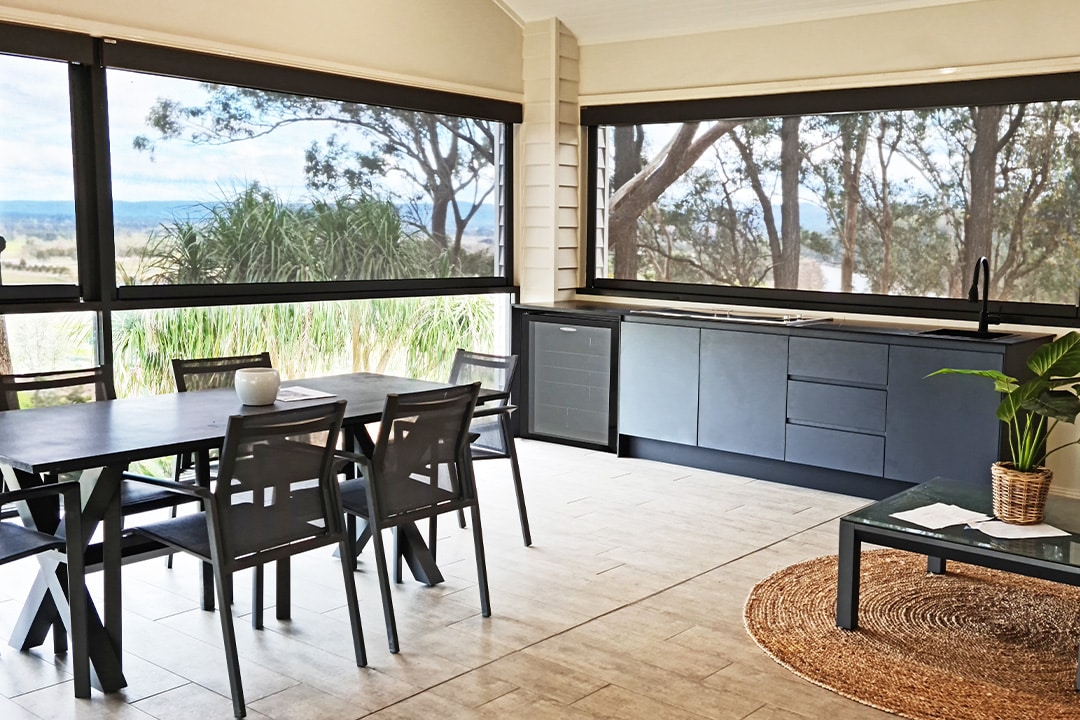Outdoor Kitchens are designed with premium quality benchtops and cabinetry