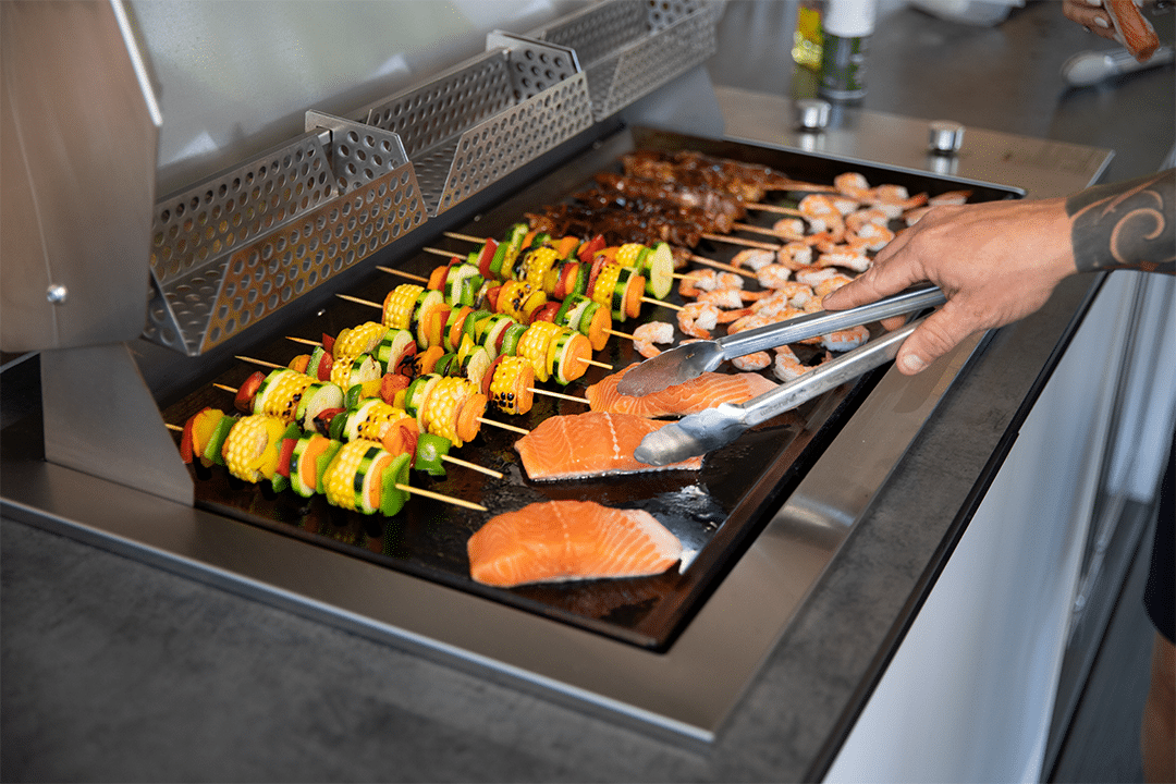 cooking on an outdoor BBQ kitchen